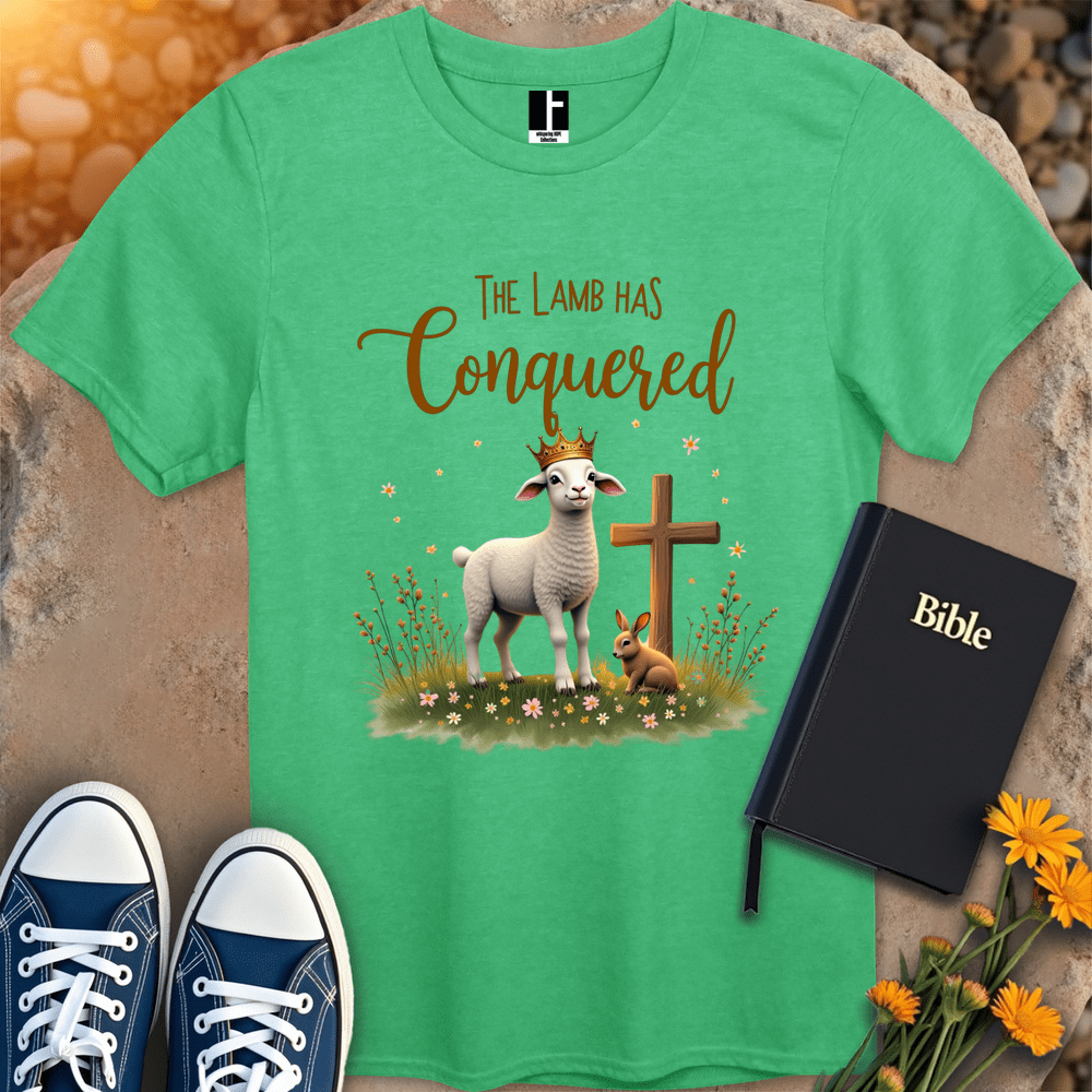 T-Shirt S / Heather Irish Green TheLambHasConquered T-Shirt
