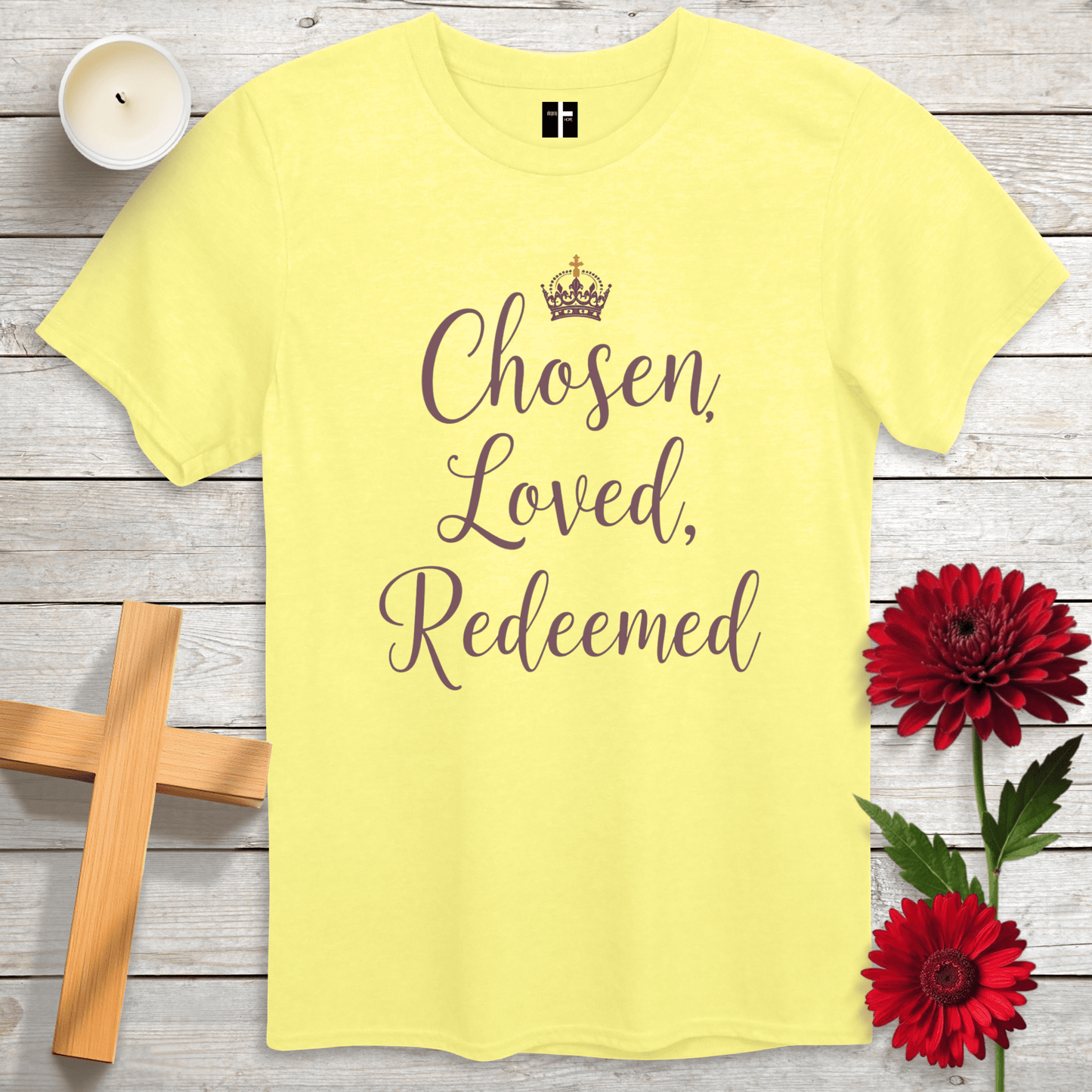 T-Shirt Cornsilk / S Chosen, Loved, Redeemed Unisex Christian T-Shirt