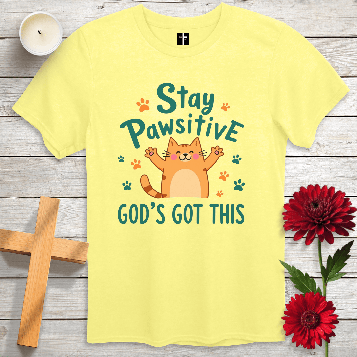 T-Shirt Cornsilk / S Stay Pawsitive Unisex Christian T-Shirt