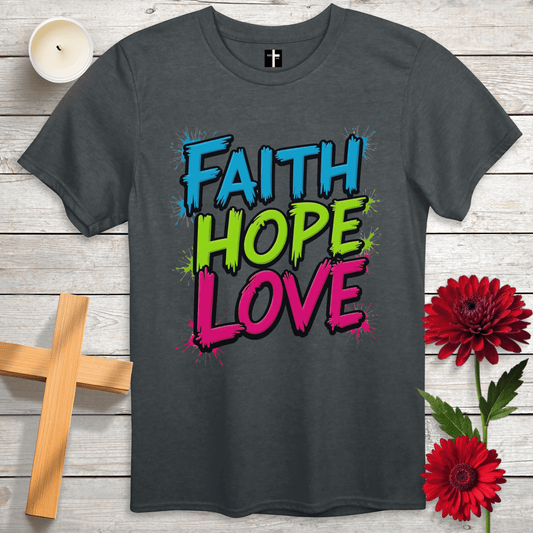 T-Shirt Dark Heather / S Faith, Hope, Love Unisex Christian T-Shirt