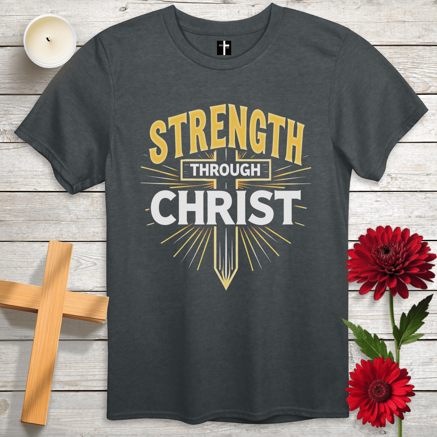 T-Shirt Dark Heather / S Strength Through Christ Unisex Christian T-Shirt