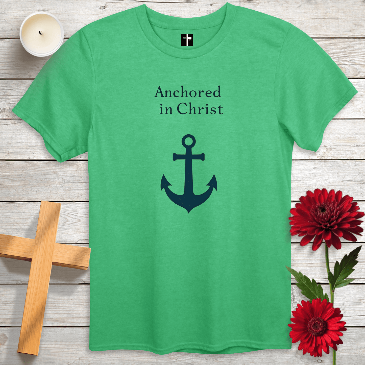 T-Shirt Heather Irish Green / S Anchored In Christ Unisex Christian T-Shirt