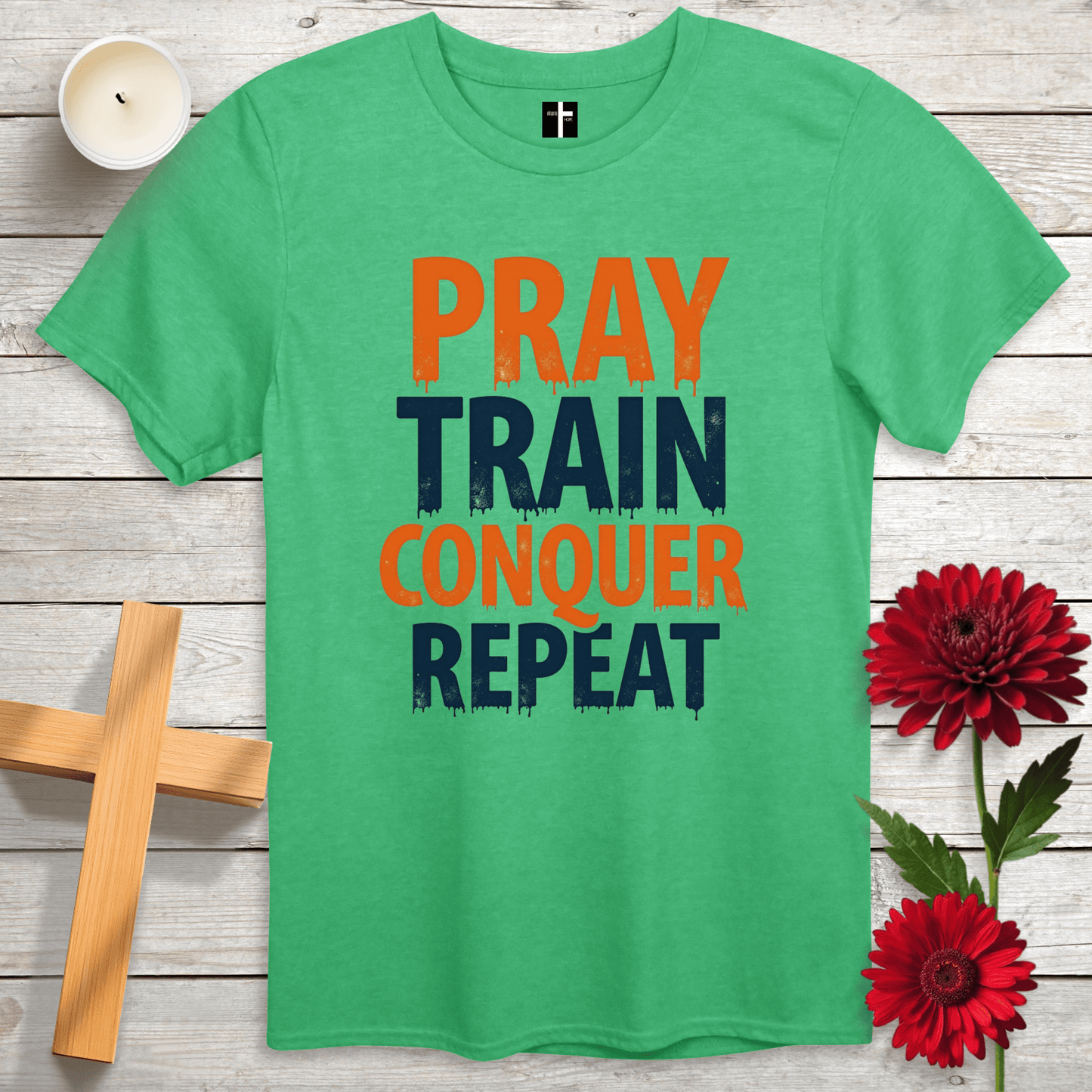 T-Shirt Heather Irish Green / S Pray, Train, Conquer, Repeat Unisex Christian T-Shirt