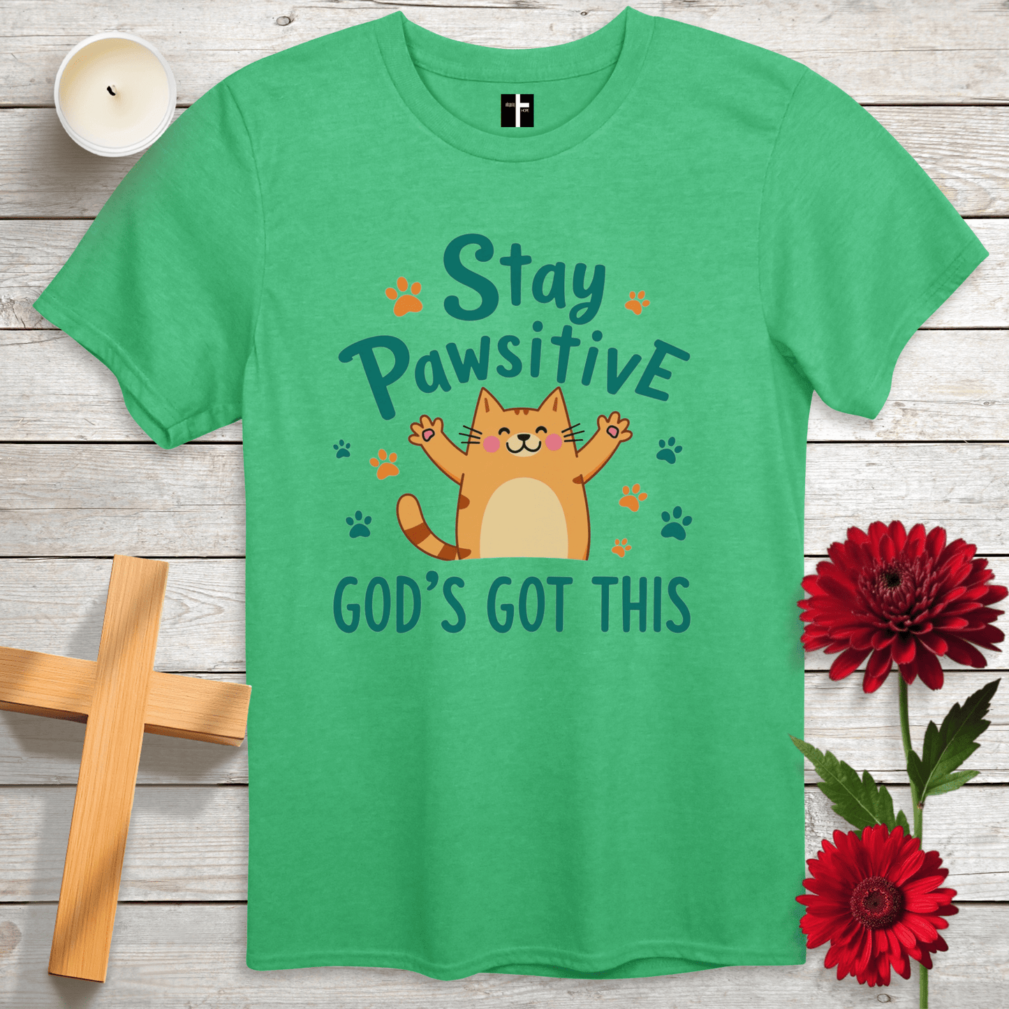 T-Shirt Heather Irish Green / S Stay Pawsitive Unisex Christian T-Shirt