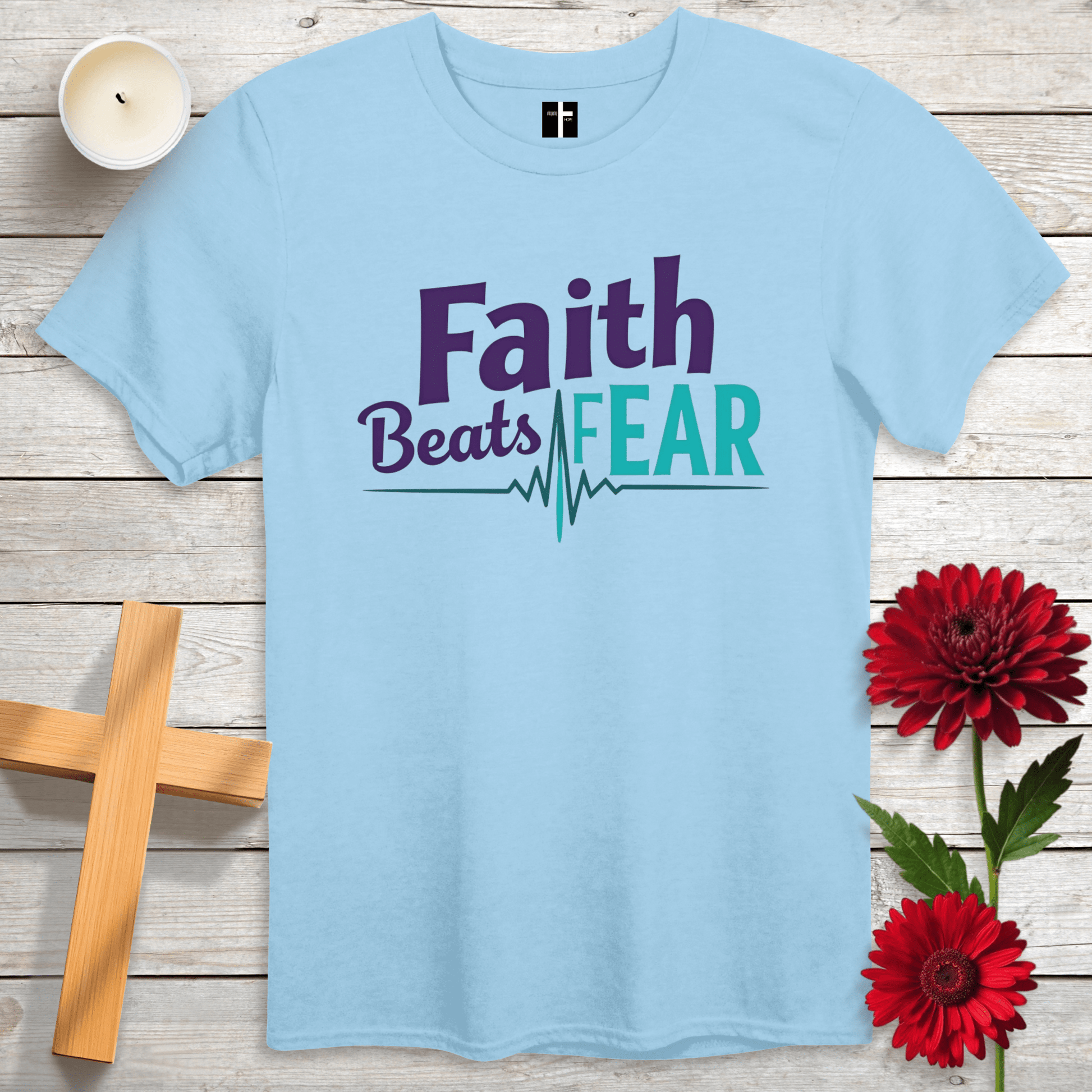 T-Shirt Light Blue / S Faith Beats Fear Unisex Christian T-Shirt