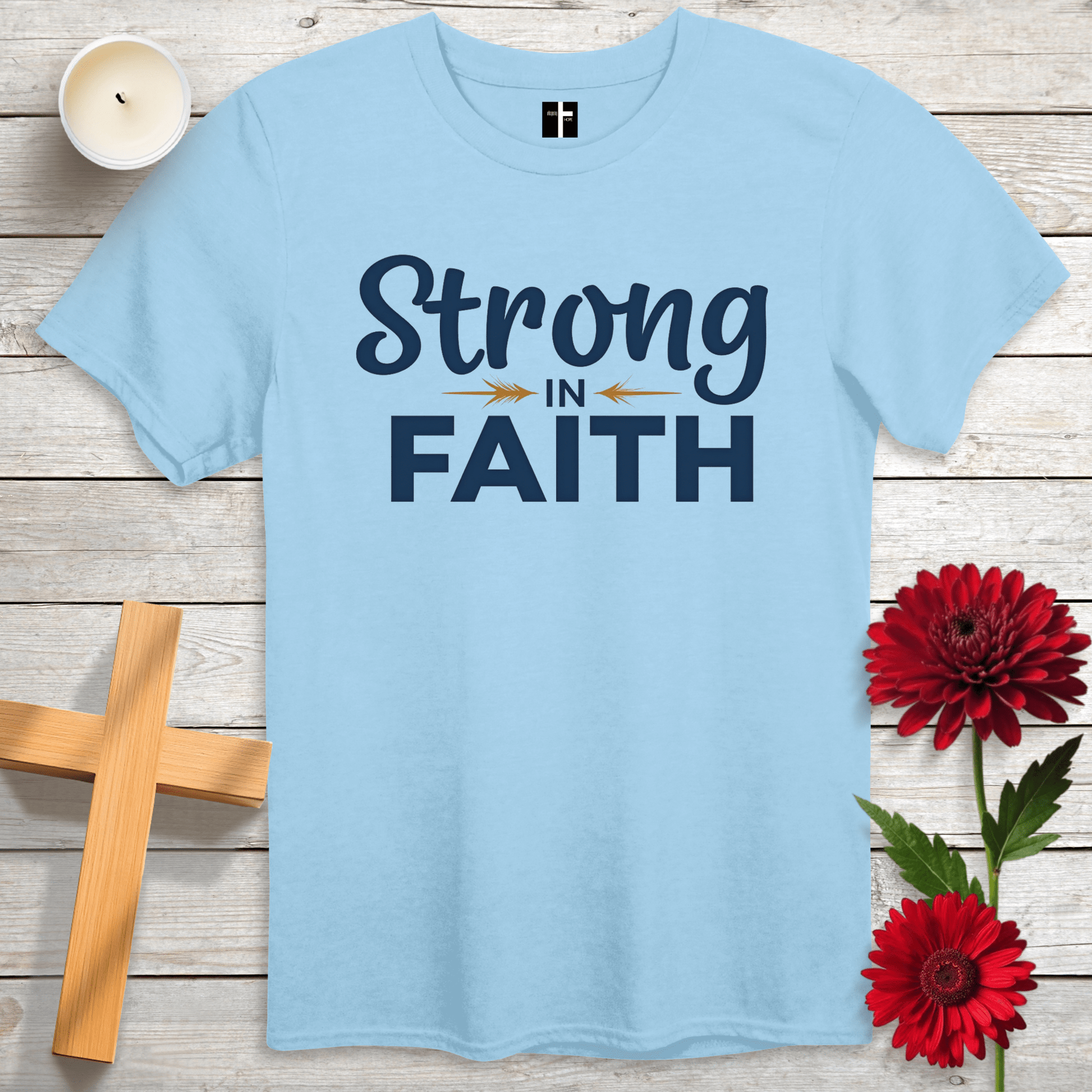 T-Shirt Light Blue / S Strong in Faith Unisex Christian T-Shirt