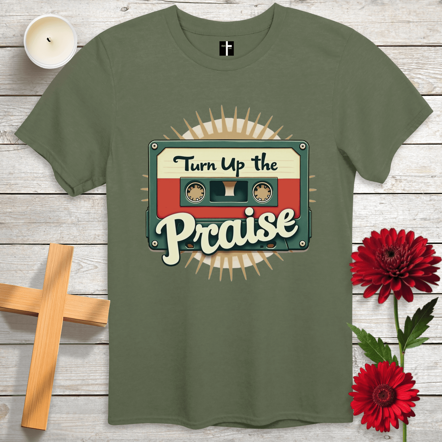 T-Shirt Military Green / S Turn Up The Praise Unisex Christian T-Shirt