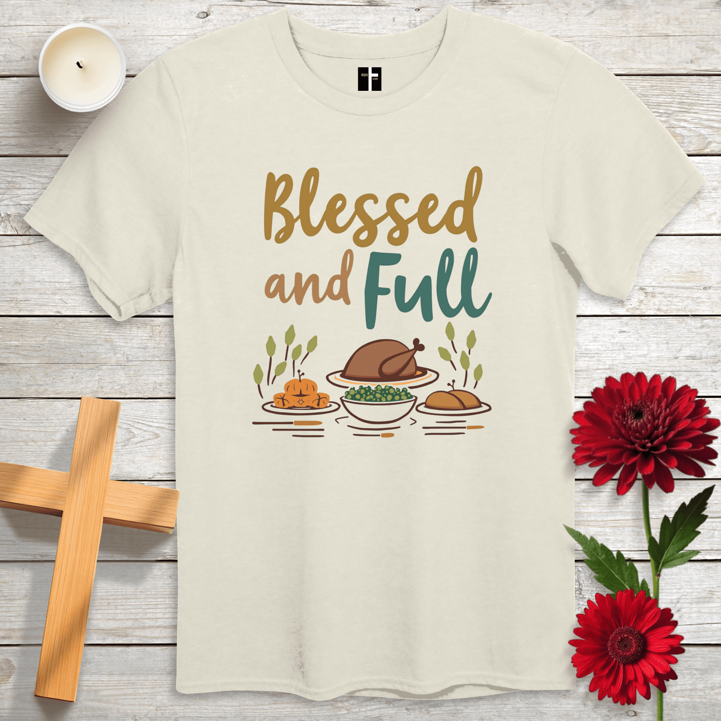 T-Shirt Natural / S Blessed And Full Unisex Christian T-Shirt