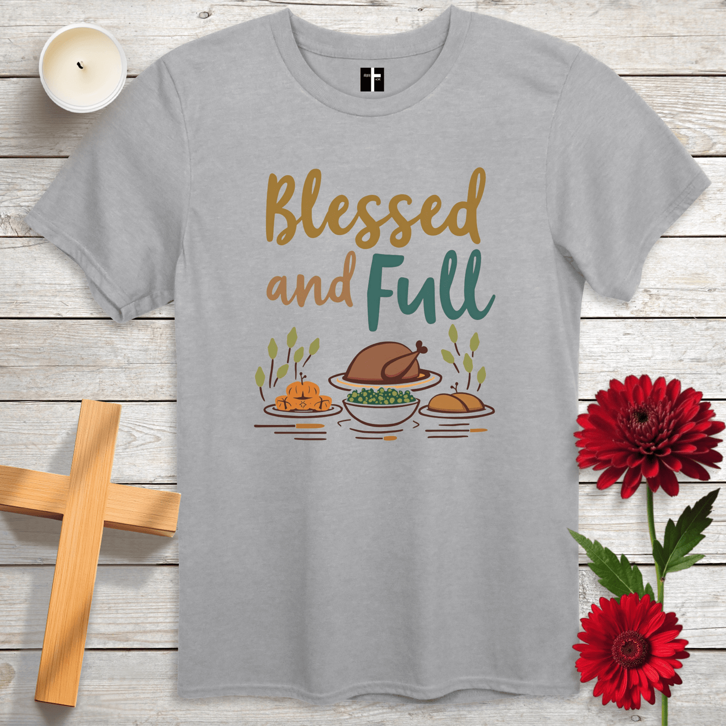 T-Shirt Sport Grey / S Blessed And Full Unisex Christian T-Shirt