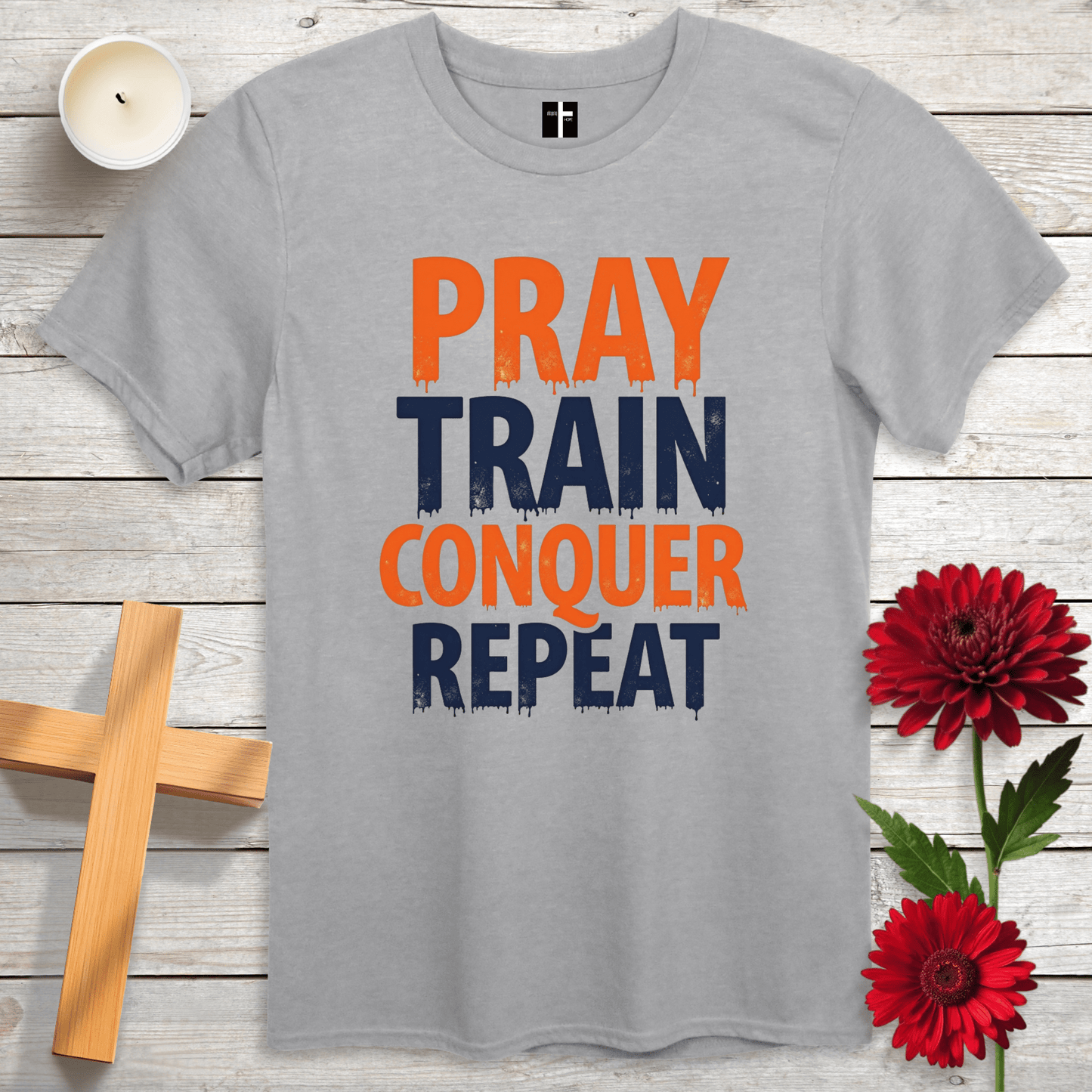 T-Shirt Sport Grey / S Pray, Train, Conquer, Repeat Unisex Christian T-Shirt