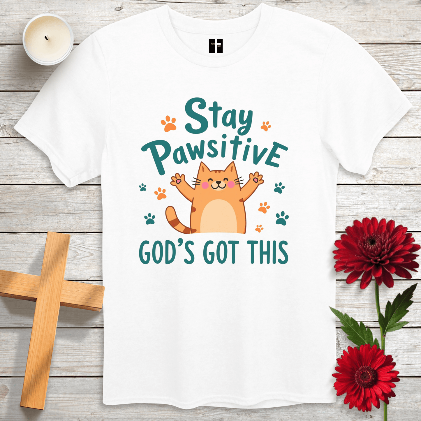 T-Shirt White / S Stay Pawsitive Unisex Christian T-Shirt